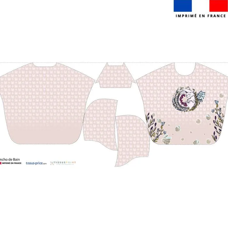 Kit poncho de bain blanc motif lapin féérique - Création Lucie OBATON