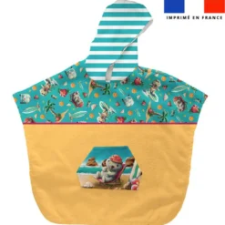 Kit poncho de bain bleu et jaune motif hippo plage - Création Stillistic