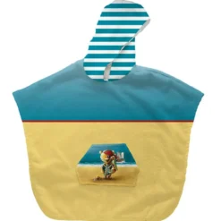 Kit poncho de bain bleu et jaune motif lion pirate - Création Stillistic
