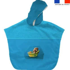 Kit poncho de bain bleu motif bébé loutre - Création Stillistic