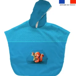 Kit poncho de bain bleu motif bébé écureuil - Création Stillistic