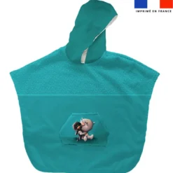 Kit poncho de bain bleu motif bébé rhino - Création Stillistic