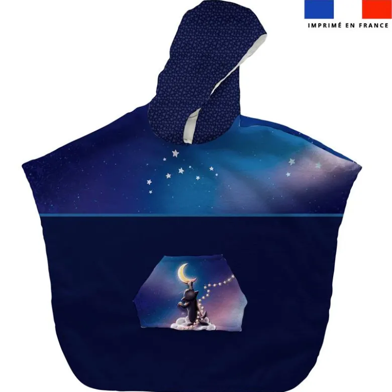 Kit poncho de bain bleu nuit motif chat sirius - Création Stillistic
