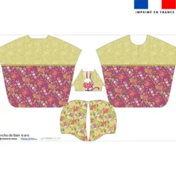 Kit poncho de bain framboise motif lapin printanier - Création Stillistic