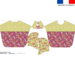 Kit poncho de bain framboise motif lapin printanier - Création Stillistic