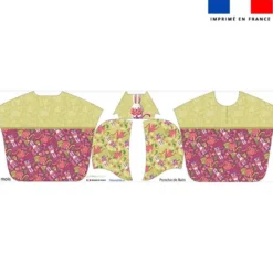 Kit poncho de bain framboise motif lapin printanier - Création Stillistic