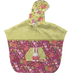Kit poncho de bain framboise motif lapin printanier - Création Stillistic