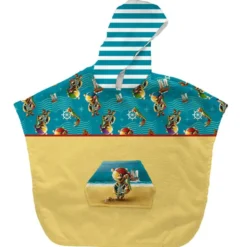 Kit poncho de bain jaune et bleu motif lion pirate - Création Stillistic