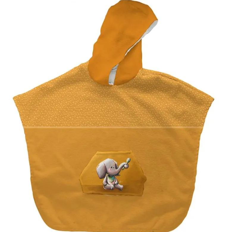 Kit poncho de bain ocre motif bébé éléphant - Création Stillistic