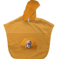 Kit poncho de bain ocre motif bébé hippo - Création Stillistic