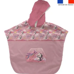 Kit poncho de bain rose motif tigre blanc - Création Stillistic