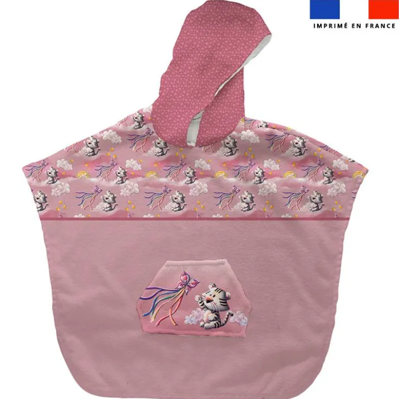 Kit poncho de bain rose motif tigre blanc - Création Stillistic