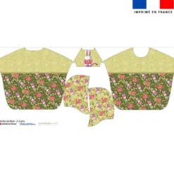 Kit poncho de bain vert kaki motif lapin printanier - Création Stillistic