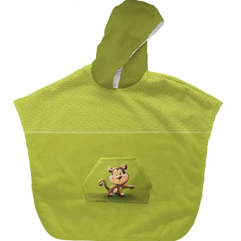 Kit poncho de bain vert motif bébé singe - Création Stillistic