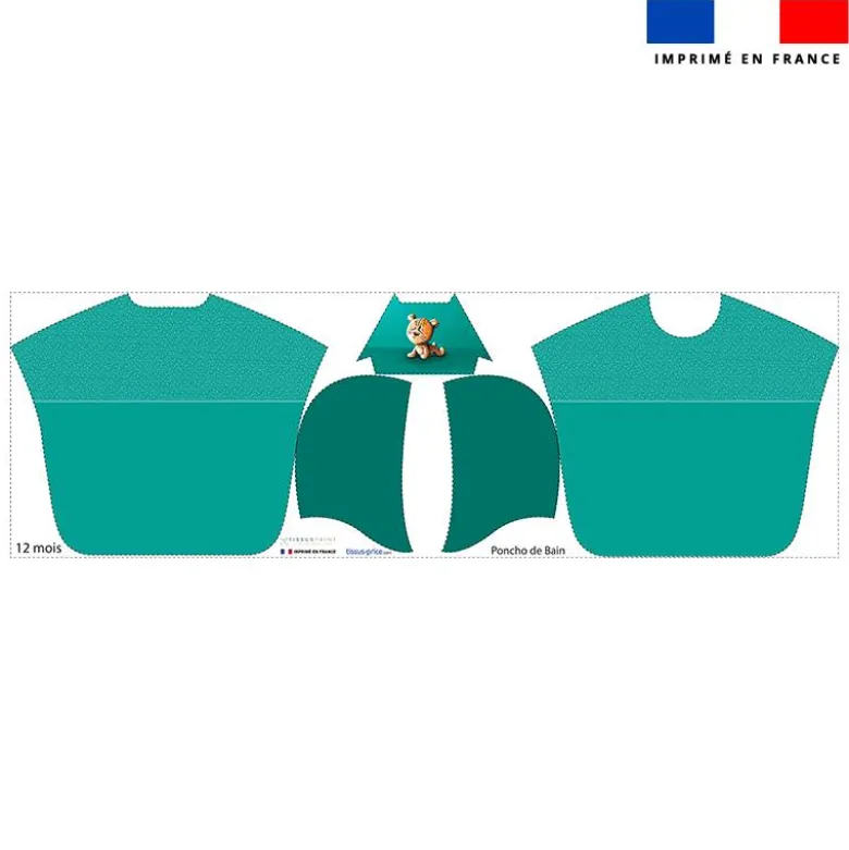 Kit poncho de bain vert motif bébé guépard - Création Stillistic