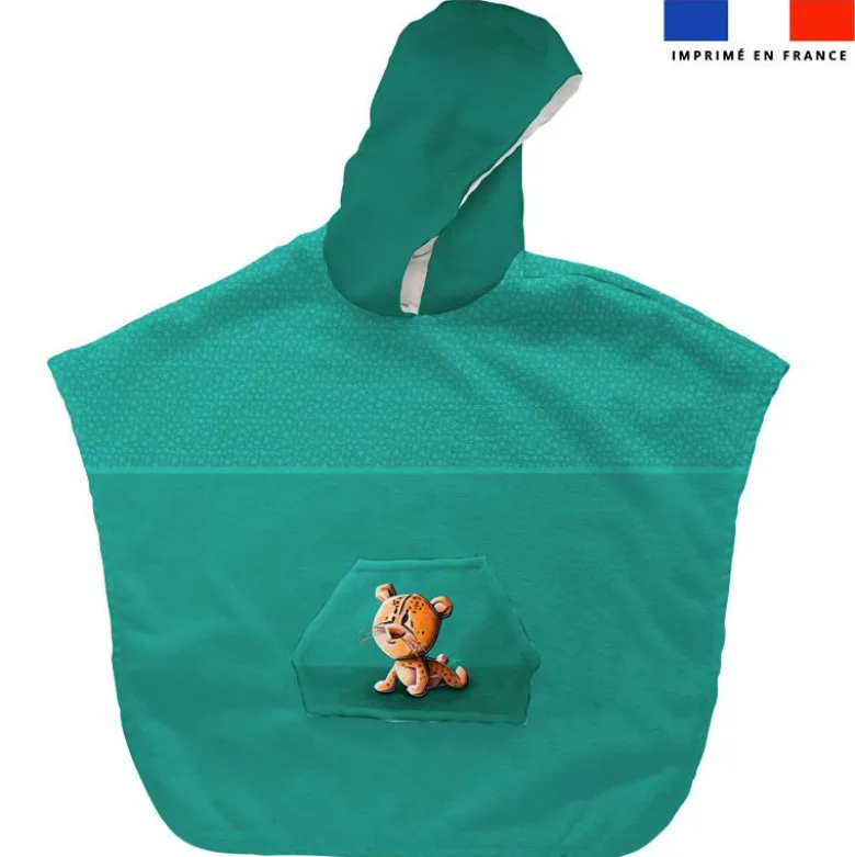 Kit poncho de bain vert motif bébé guépard - Création Stillistic