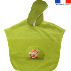 Kit poncho de bain vert motif bébé renard- Création Stillistic