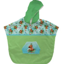 Kit poncho de bain vert motif capybara - Création Stillistic