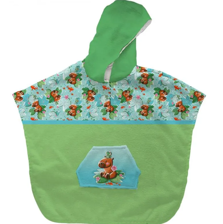 Kit poncho de bain vert motif capybara - Création Stillistic