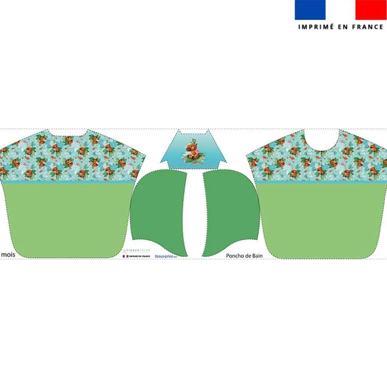 Kit poncho de bain vert motif capybara - Création Stillistic