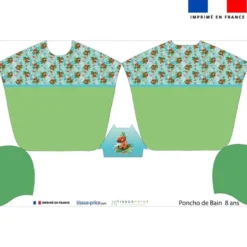 Kit poncho de bain vert motif capybara - Création Stillistic