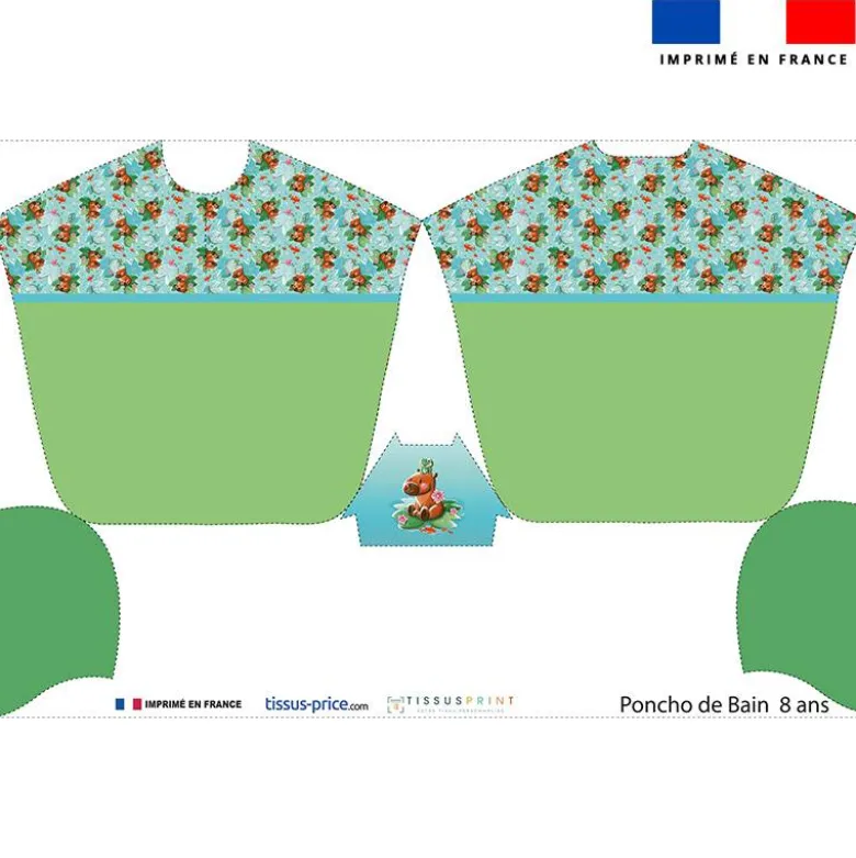 Kit poncho de bain vert motif capybara - Création Stillistic