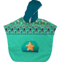 Kit poncho de bain vert motif étoile petit beurre - Création Stillistic