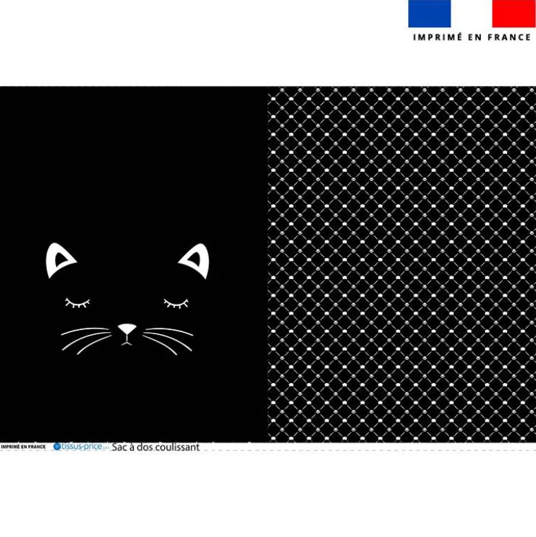 Kit sac à dos coulissant motif chat noir