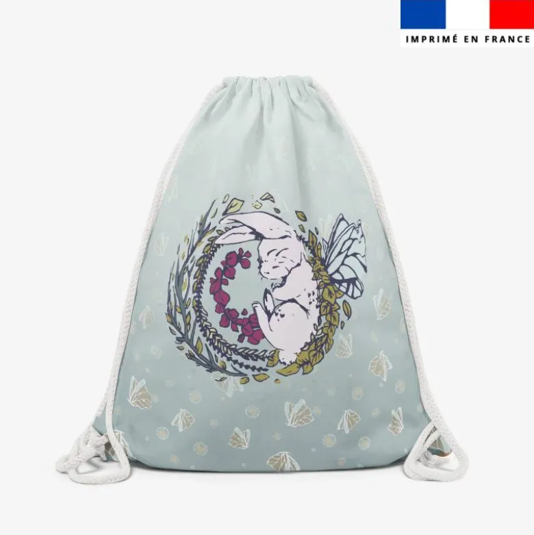 Kit sac à dos coulissant motif lapin féérique - Création Lucie OBATON