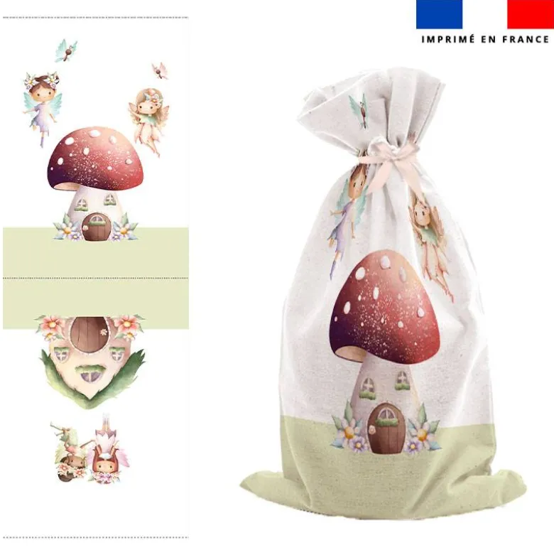 Kit sac à jouets motif fées et maisonnette