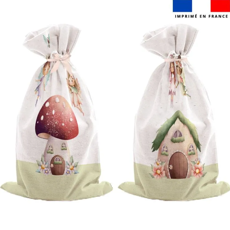 Kit sac à jouets motif fées et maisonnette