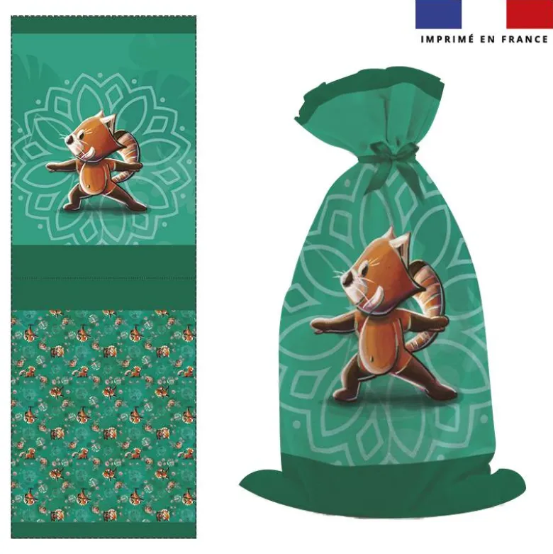 Kit sac à jouets motif panda roux yoga guerrier - Création Stillistic