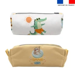 Kit trousse double compartiment motif animaux à la plage + 1 trousse assortie
