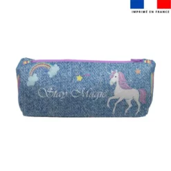 Kit trousse double compartiment motif licorne effet jean + 1 trousse assortie