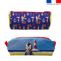 Kit trousse double compartiment motif macareux + 1 trousse assortie - Création Stillistic