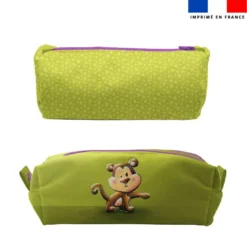 Kit trousse double compartiment motif bébé singe + 1 trousse assortie - Création Stillistic