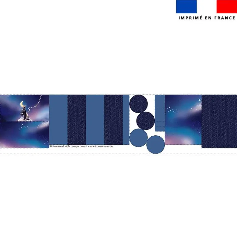 Kit trousse double compartiment motif chat sirius + 1 trousse assortie - Création Stillistic