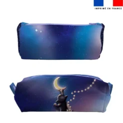 Kit trousse double compartiment motif chat sirius + 1 trousse assortie - Création Stillistic