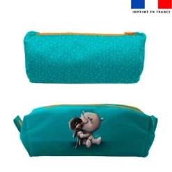 Kit trousse double compartiment motif bébé rhino + 1 trousse assortie - Création Stillistic