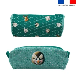 Kit trousse double compartiment motif macareux + 1 trousse assortie - Création Stillistic
