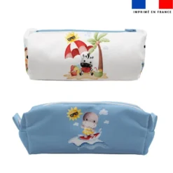Kit trousse double compartiment motif animaux d'été + 1 trousse assortie