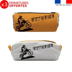 Kit trousse double compartiment motif motocross + 1 trousse assortie