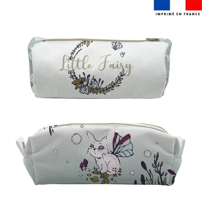Kit trousse double compartiment motif lapin féérique + 1 trousse assortie - Création Lucie OBATON