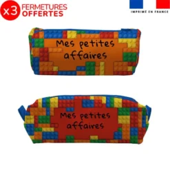 Kit trousse double compartiment motif briques multicolores + 1 trousse assortie