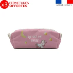 Kit trousse double compartiment motif licorne rose + 1 trousse assortie