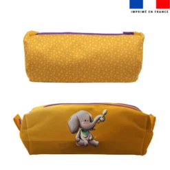 Kit trousse double compartiment motif bébé éléphant + 1 trousse assortie - Création Stillistic