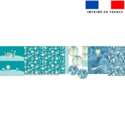 Kit trousse double compartiment motif montgolfière aquarelle + 1 trousse assortie