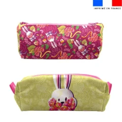 Kit trousse double compartiment motif lapin printanier + 1 trousse assortie - Création Stillistic