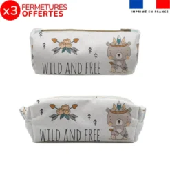 Kit trousse double compartiment motif ourson indien + 1 trousse assortie