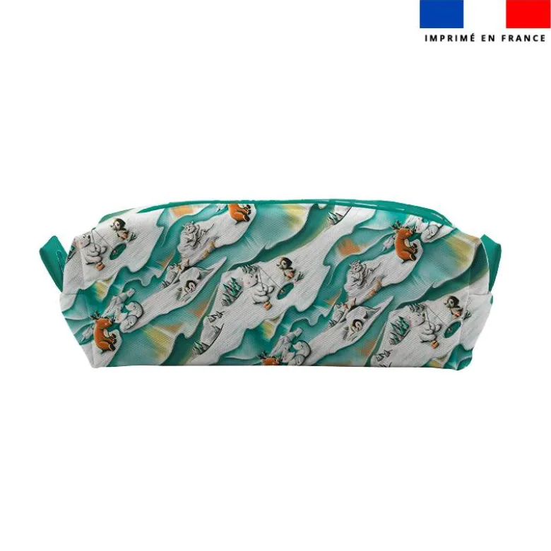 Kit trousse double compartiment motif Animaux du froid Pingouin + 1 trousse assortie - Création Stillistic